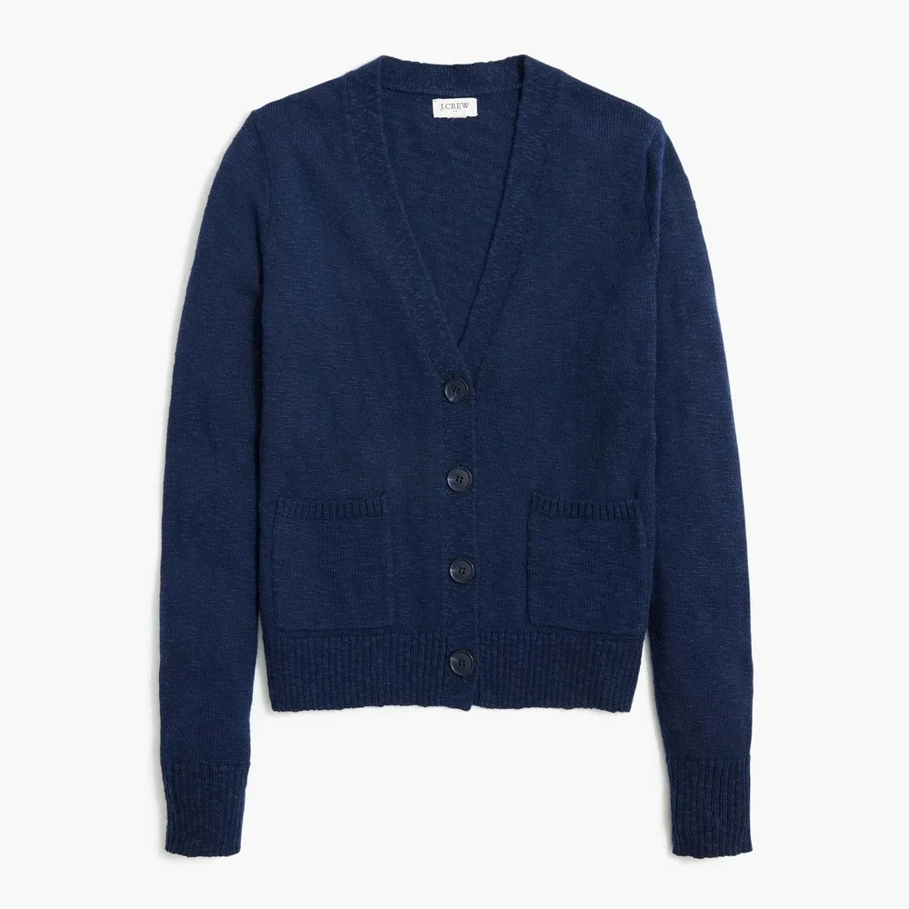 J.Crew Cardigan Sweater Women M Blue V-Neck Button Front AB050 Preppy Classic‎